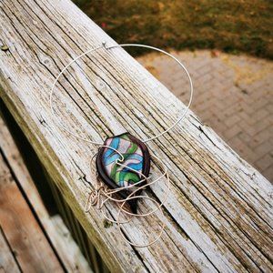 Artisan Created Art Glass and Wire Wrapped Choker Necklace